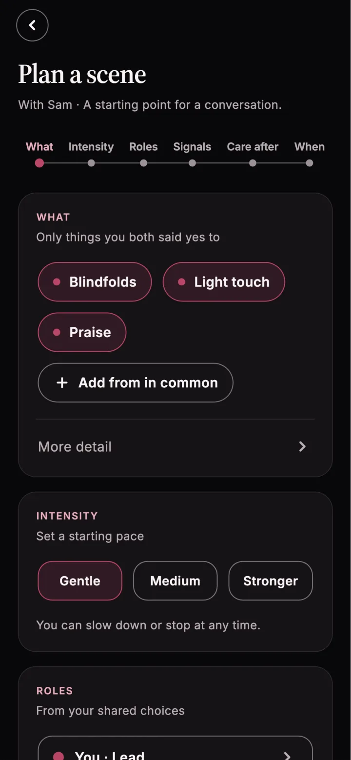 Cuffplay Scene Planner editor with plan choices.