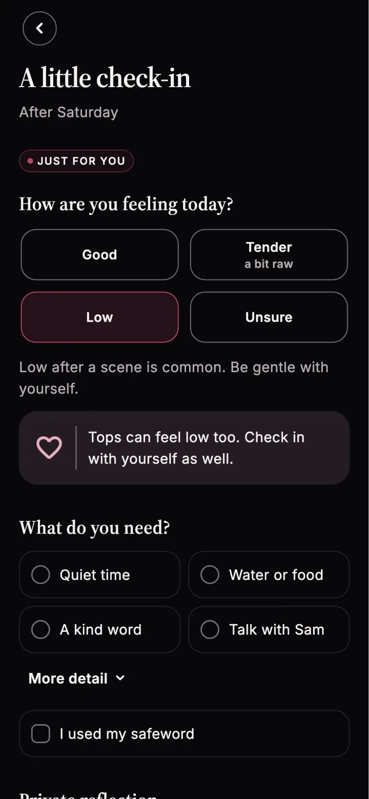 Cuffplay Scene Planner aftercare choices.