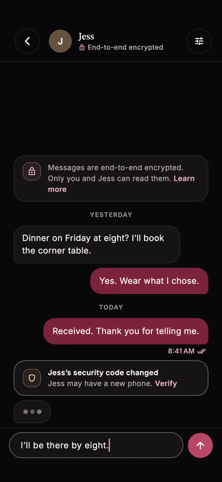 Cuffplay private conversation screen for partner messages